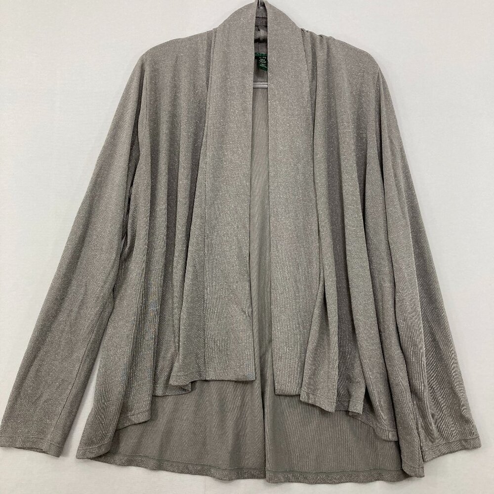 Lauren Ralph Lauren size XL Gray Silver Draped Preppy‎ Open Tight Knit Cardigan